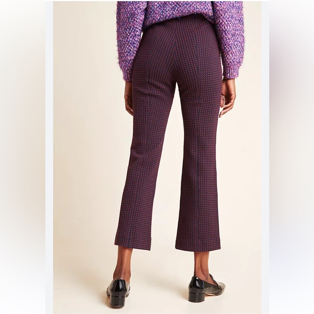 Anthropologie Cropped Flare Pants XS Petite Red Blue Patterned Retro Chic